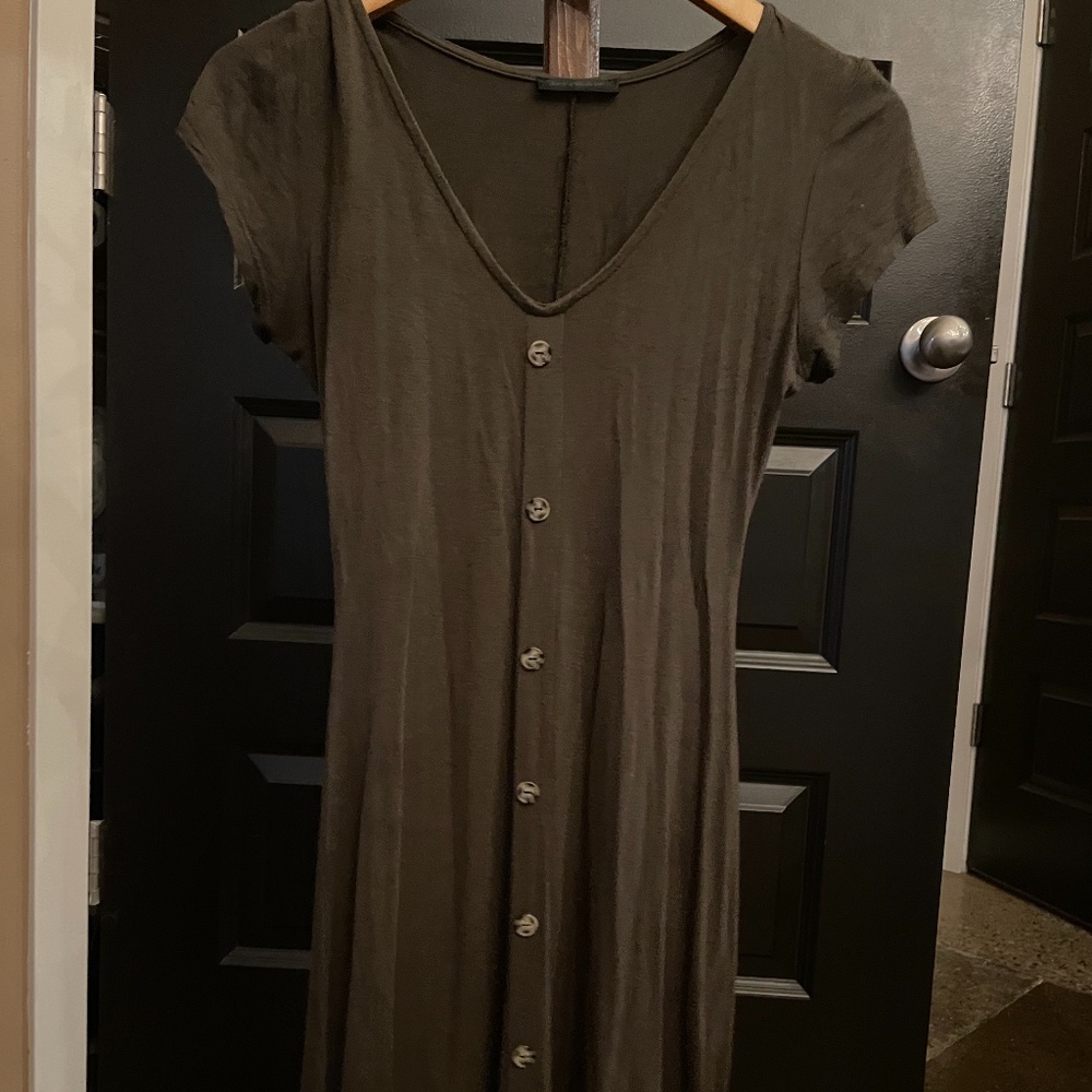 Cute Dark Olive Green Button Dress